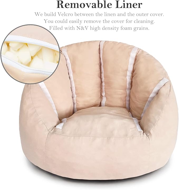 N&V Small Bean Bag Chair for Kids, Children Mini Bean Bag Sack, Foam Filling, Includes Removable and Machine Washable Cover, 27in, Soft Faux Fur (Brown)