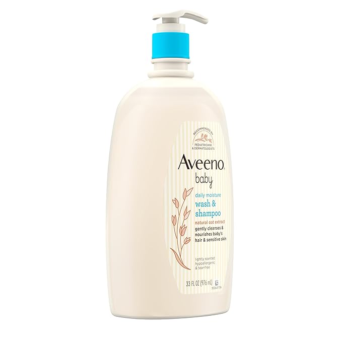 Aveeno Baby Daily Moisture Body Wash & Shampoo with Natural Oat Extract, Hypoallergenic, Tear-Free, Paraben-Free, pH-Balanced Formula For Sensitive Hair & Skin, 33 fl oz