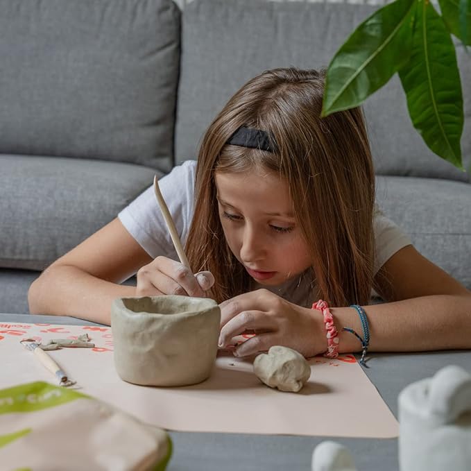 Sculpd - The Original Kids Pottery Kit, Air-Dry Clay Starter Kit for Kids Age 4 to 6, Air Dry Clay with 10 Colour Paint Set, Paintbrushes, Tool Set, Alphabet Stampers, Sponge and Step-by-Step Guide