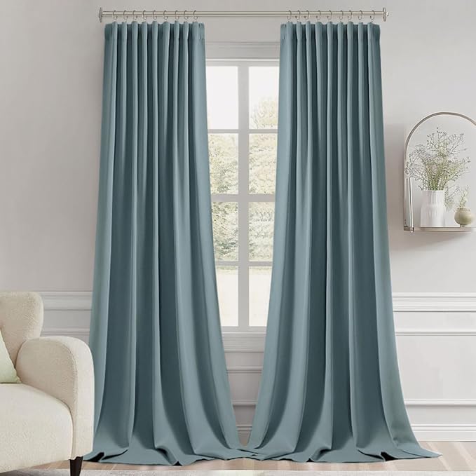 MIULEE Greyish Blue Back Tab Blackout Curtains 120 Inch Long 2 Panels Set for Bedroom, Rod Pocket/Pinch Pleated Extra Long Thermal Insulated Living Room Darkening Light Blocking 10FT Drapes