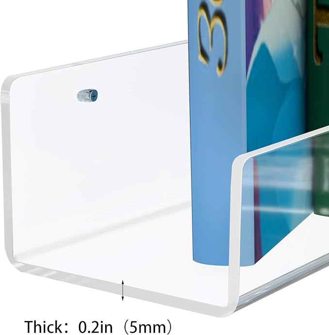 NIUBEE Acrylic Invisible Floating Bookshelf 24 inch,Kids Clear Wall Bookshelves Display Book Shelf,50% Thicker with Screwdriver