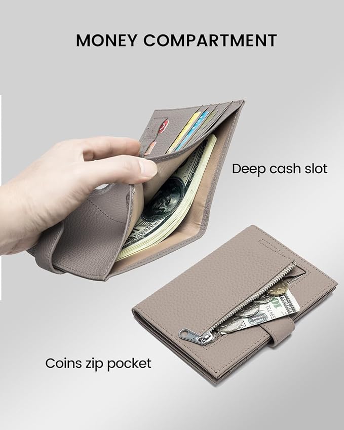 RFID Passport Holder Travel Wallet for Women, Leather Passport Cover Wallet with Card Holders SIM Slots,Zippered Coins Pocket and Cash Slot Slim Compact Travel Wallet (Eephant Grey)