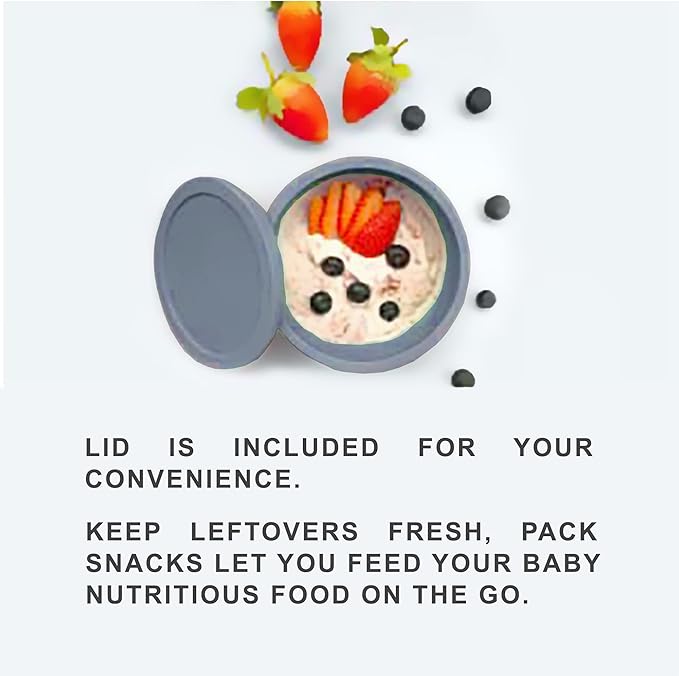 Octopod Silicone Baby Suction Bowl With Lid - Toddler & Baby Bowls, Baby Food Containers, Spill Proof Bowls For Toddlers, Suction Baby Bowls With Lids, Food Grade Silicone Bowls For Babies (Gray)