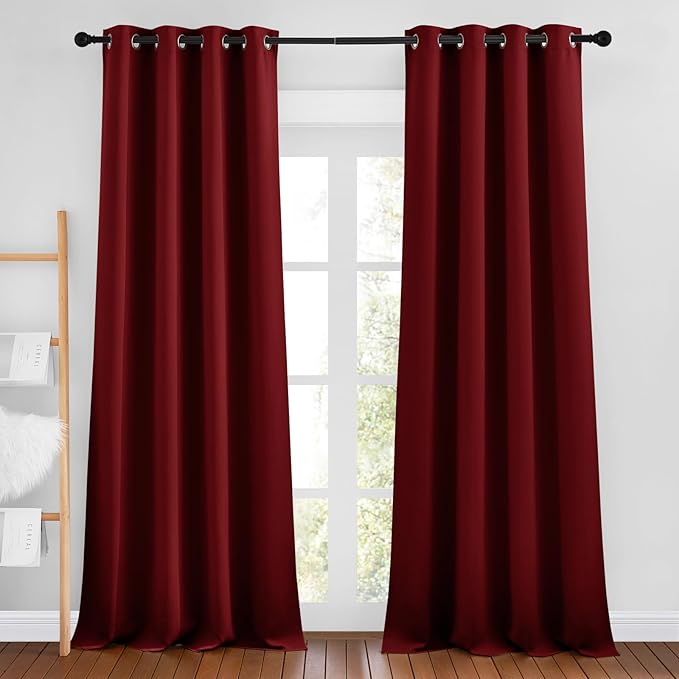 NICETOWN Burgundy Red Curtains 102 inches Long, Grommet Thermal Insulated Solid Blackout Curtains Privacy Window Treatments for Bedroom/Living Room, W46 x L102, 2 Panels