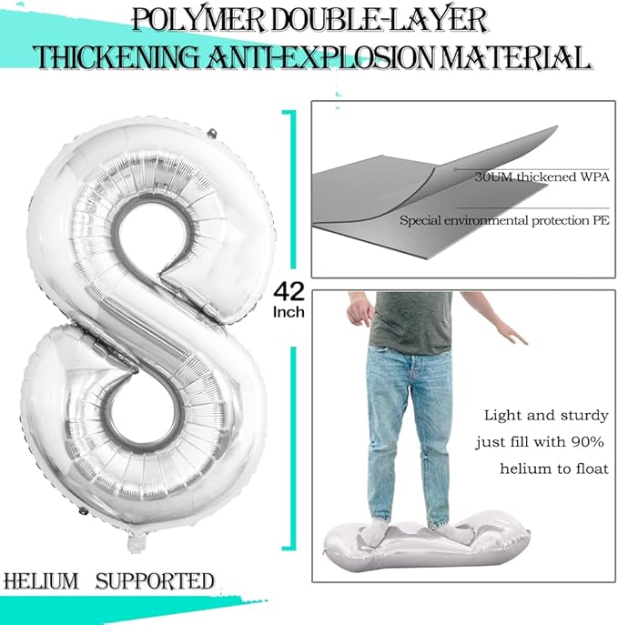 GOER Number 28 Balloons for 28th Birthday Party Decorations,42 Inch Jumbo Foil Helium 82 Balloons for 82nd Birthday Party Decoration (Silver)