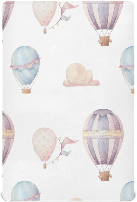 Watercolor Hot Air Balloon Crib Sheets for Boys and Girls, Fitted Baby Crib Sheets Soft and Breathable Mini Crib Sheets 39 X 27 X 5 Inches