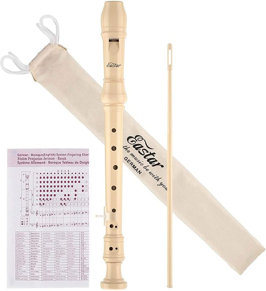 Eastar Soprano Recorder Instrument for Kids Beginners, German Fingering C Key with Cleaning Kit, Thumb Rest, Cotton Bag, Fingering Chart, ERS-21GN, Natural, School-Approved