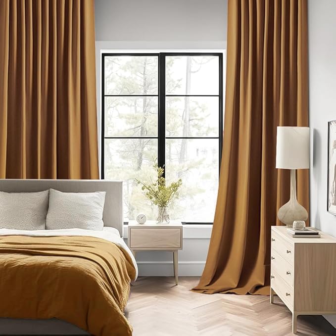 MIULEE Golden Brown Back Tab Blackout Curtains 120 Inch Long 2 Panels Set for Bedroom, Rod Pocket/Pinch Pleated Extra Long Thermal Insulated Living Room Darkening Light Blocking 10FT Drapes