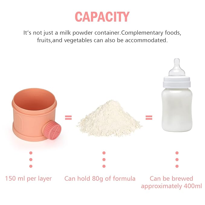 Accmor Formula Dispenser On The Go, 3 Layers Stackable Formula Container to Go, Non-Spill Portable Milk Powder Baby & Kids Snack Container, Pink