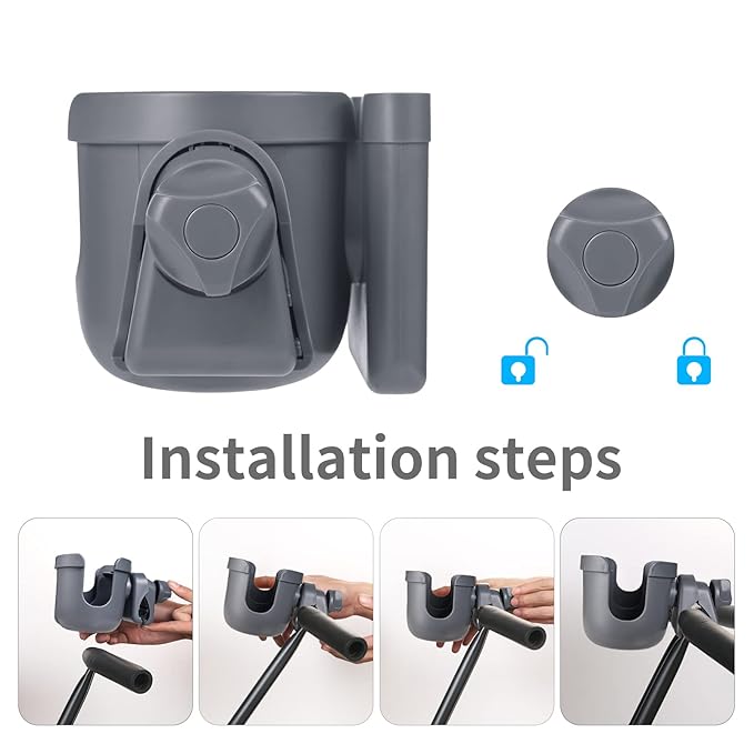 Suranew Adjustable Stroller Cup Holder with Phone Holder for Baby Stroller for Family Members, Gery