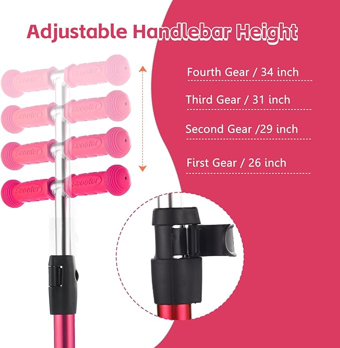 3 Wheel Scooter for Kids Ages 6-12,Kids Scooter with Light Up Wheels, Sturdy Deck Design, and 4 Height Adjustable Suitable for Kid Ages 3-12