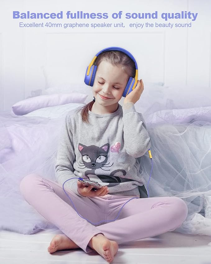 Kids Headphones Wired with Microphone for ipad Computer Laptop for Boys Girls Volume Limit Foldable Over Ear Headset for School 3.5mm Jack