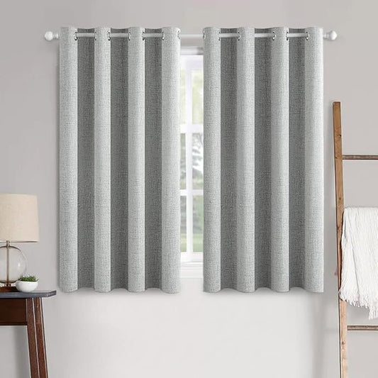 MIULEE Linen Curtains for Bedroom 100% Blackout Thermal Insulated Glacier Gray Grommet Room Darkening Curtains & Drapes for Living Room Nursery 52 x 54 Inch (2 Panels)