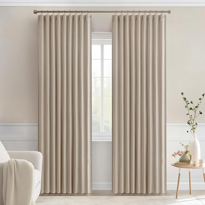 MIULEE Taupe Back Tab Blackout Curtains 90 Inches Long 2 Panels Set for Living Room Bedroom Privacy, Rod Pocket/Pinch Pleat Thermal Insulated Room Darkening Pleated Light Blocking Drapes