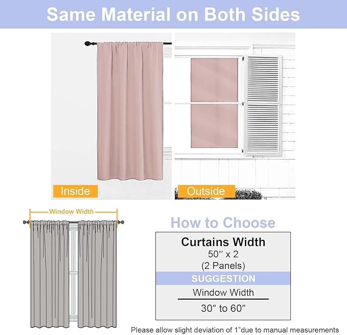 Simplebrand Ava Blush Blackout Curtains for Bedroom 90 Inches Long 2 Panels Set, Solid Privacy Energy Saving Living Room Window Treatment Curtains Blackout Drapes, W50 x L90 Inch, Blush