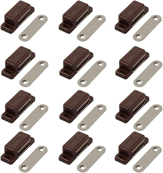 Cabinet Magnet Latch - Best for Cabinet Doors, Cupboards, Drawers and Shutters - Cabinet Magnetic Latch Easy Install - Magnetic Cabinet Catch Screws Included - Set of 12（Brown）