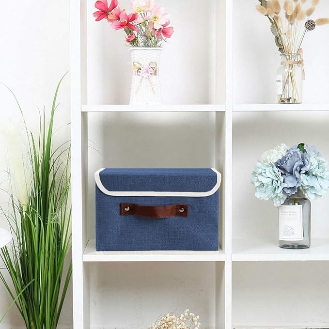 Lucky Monet Storage Bins Boxes with Lids 2 Pack Decorative Storage Boxes Collapsible Fabric Storage Basket Containers Lidded Storage Cube for Organizing Closet Home Office, 15"x 10"x 10" (Blue)