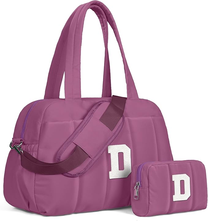 Duffle Bag with Initial, Spend The Night Bags for Women，Overnight Bag with Wet Pocket，Gifts for Women-Lightweight Travel Bags Personalized Gym Tote with Makeup Pouch