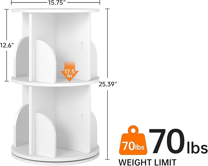 Rotating 2-Tier Bookshelf, 360° Spinning Corner Bookcase with Lazy Susan, White Space Saving Organizer for Study Room, Home Office, Kids Rooms, Bedroom, Adults & Kids