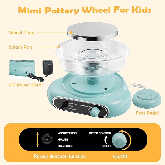 Pottery Wheel for Kids: Complete Pottery Painting Kit for Beginners - Adjustable Speed & Detachable Turntable - Pottery Tools and Art Supplies - Crafts Kits for 6 7 8 9 10 11 12 Year Old Girls & Boys