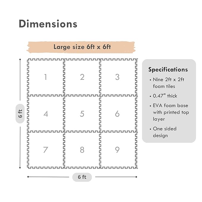 Lillefolk Baby Play Mat for Floor – 6x6ft Boho | Soft Non Toxic Premium EVA Foam Tiles for Tummy Time, Crawling & Playroom – Waterproof Interlocking Floor Mat for Babies & Toddlers (9 Tiles)