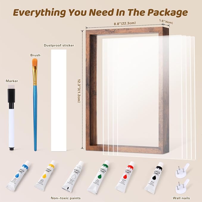 Family Handprint Kit, Hand Prints Keepsake Frame, DIY Craft Gift for New Parents & Mom & Baby, Grandparents, Mother's Day, Father's Day, Adoption Day, Anniversary, 6 Non -Toxic Paints (Brown)