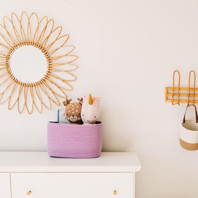 OrganiHaus Purple Basket for Shelves, Decorative Cloth for Organizing, Cotton Rope Storage Basket for Toys, Small Woven Baskets for Storage