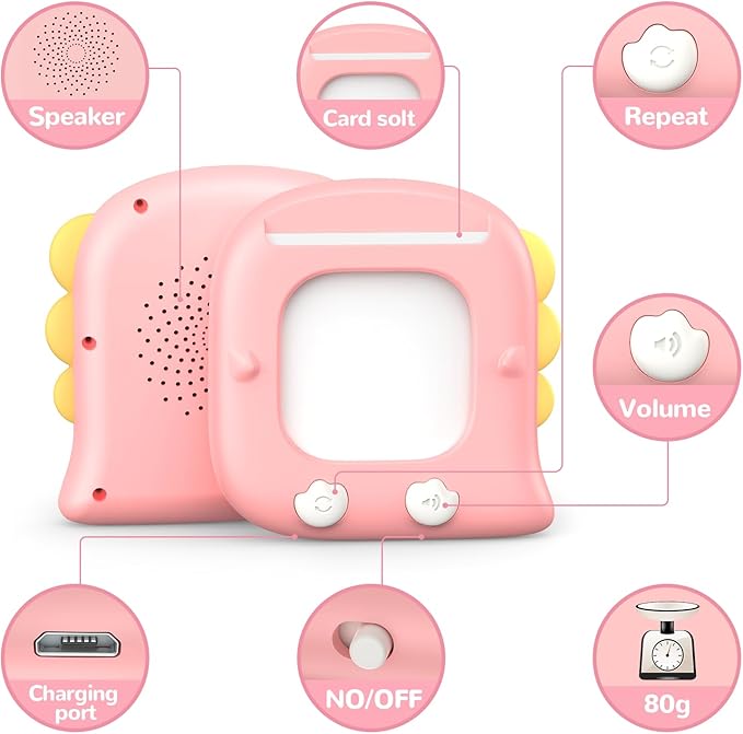 Kidzdo 520 Bilingual Spanish English Talking Flash Cards, Christmas Birthday Gifts for 2 3 4 5 6 Year Old Girls, Montessori Pocket Speech Therapy Toys, Portable Toddlers Toys for Ages 2-6 Kids, Pink