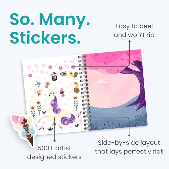 Princess Sticker Book Activity for Kids, A Magical World by Cupkin, Toddler Airplane Travel Essentials, 500+ Stickers for Kids 12 Scenes + Coloring Book Pages, Princess Gift, Crafts Ages 2-8