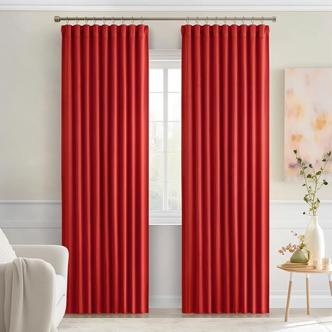 MIULEE Red Back Tab Blackout Curtains 90 Inches Long 2 Panels Set for Living Room Bedroom Privacy, Rod Pocket/Pinch Pleat Thermal Insulated Room Darkening Pleated Light Blocking Drapes
