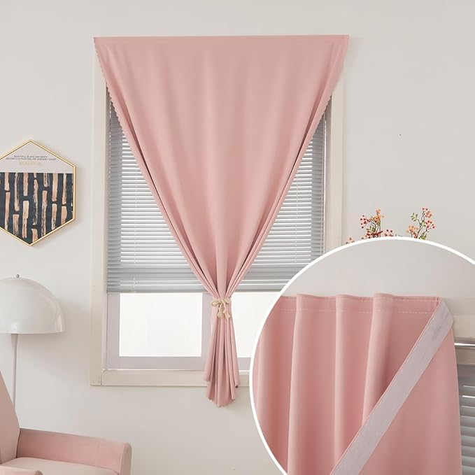 Self Adhesive Blackout Curtains- Stick on Curtains Shades Window Blinds Curtains No Rod Needed Easy to Hang Curtain, Use for Bedroom, Living Room,Roman Shades, 47" W X 79" L, Pink, 1 Panel