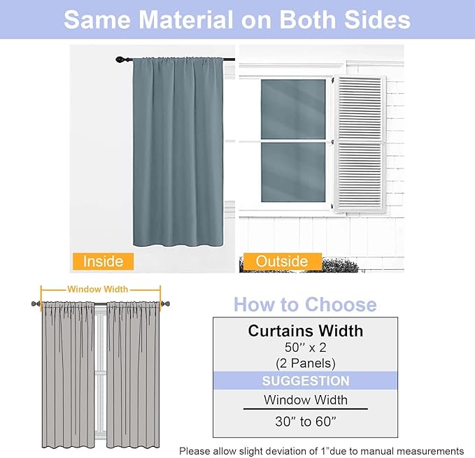 Simplebrand Blackout Extra 10ft Curtains for Patio 120 Inches Long 2 Panels Set, Solid Thermal Insulated Energy Saving Rod Pocket Window Treatment Curtains Blackout Drapes, 50" Wx120 L, Stone Blue