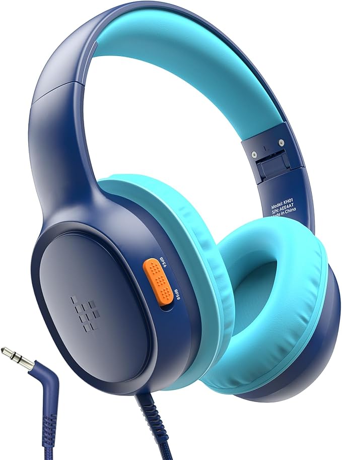 Tronsmart Kids Headphone for School Travel, Foldable Safe Volume 85/93dB, HD Stereo Sound Over-Ear Boys Girls Headphones for Kid, 3.5mm Kids Headphones with Cord for iPad, Kindle, Tablets,KH01(Blue)