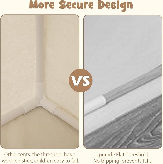 INFANS Kids Play Tent with Washable Mat Star Light Windows, Anti-Trip Large Playhouse Toys for Children Boys Girls, Indoor Outdoor Princess Tents Castle for Toddlers (Black- Wide Door)