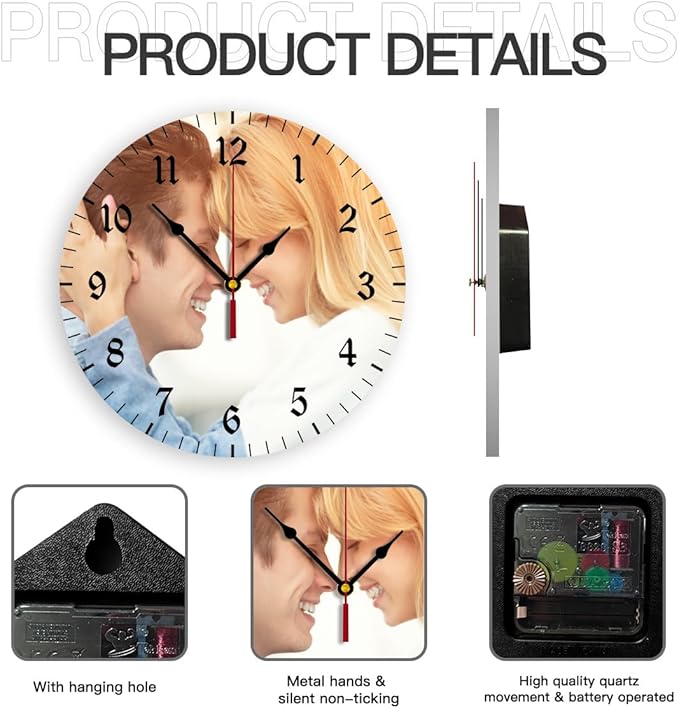 Generic Custom Clocks for Walls Personalized Clocks with Photo Text Logo Customize Gifts for Kitchen Bathroom Home Wedding Friend Family Lover, 10inch-25cm