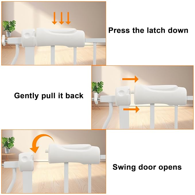 Narrow Baby Gates for Stairs Doorways Auto Close Tension White Metal Child Pet Safety Gates with Pressure Mount 29-34 Inch Wide