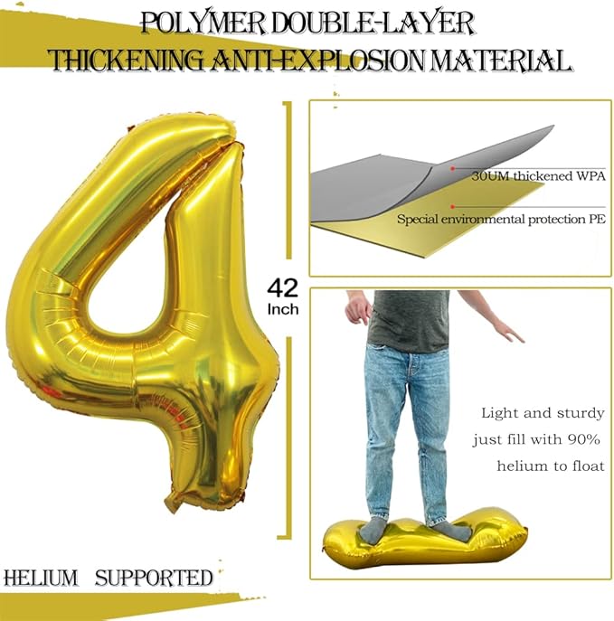 GOER Number 40 Balloons for 40th Birthday Party Decorations,42 Inch Jumbo Foil Helium Balloons for 40th Anniversary (Gold)