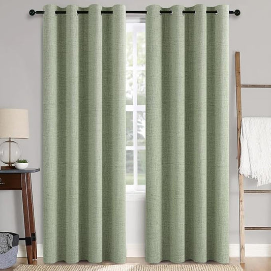 MIULEE Linen Texture Curtains for Bedroom Solid 100% Blackout Thermal Insulated Sage Green Curtains Grommet Room Darkening Curtains/Draperies for Living Room Nursery 52x84 Inch (2 Panels)