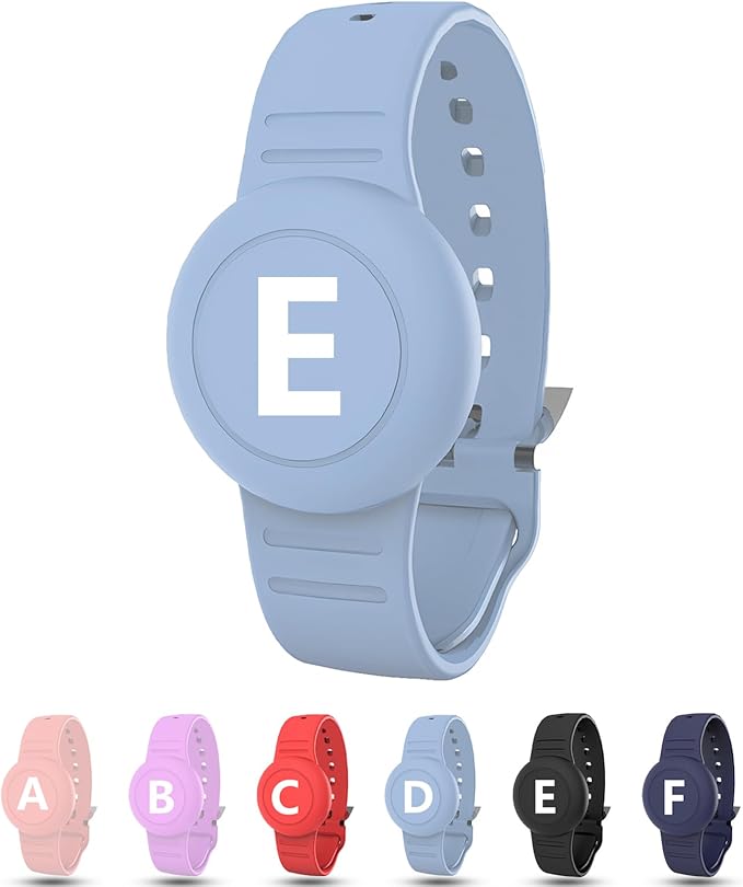 Waterproof Bracelet for AirTag Kids, Personalized Initial Letter Hidden Holder Compatible with Air Tag, Silicone Case for Airtag Adjustable Anti-Lost GPS Tracker for Toddler Child Elder, E