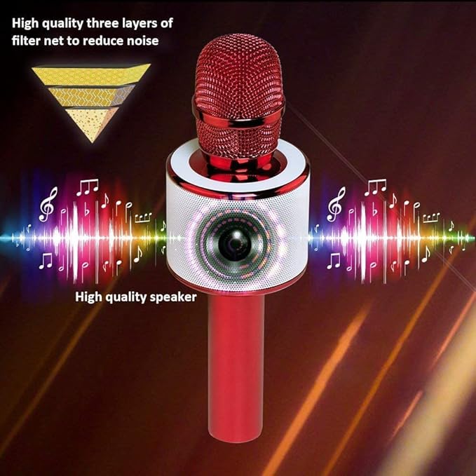 BONAOK Wireless Bluetooth Karaoke Microphone,3-in-1 Portable Handheld Mic Speaker Machine Birthday Home Party for PC or All Smartphone(Q37 Red)