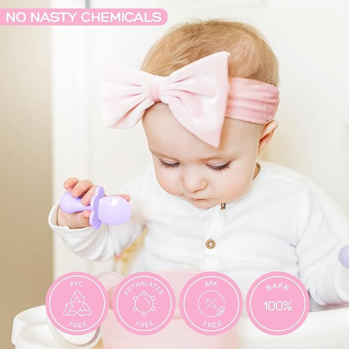 Grabease Baby Spoons Baby Led Weaning Supplies Toddler Forks Feeding, BPA-Free & Phthalate-Free for & Toddler, 2 Sets, Blush and Lavender