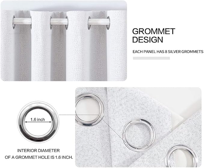 MIULEE Linen Texture Curtains for Bedroom Solid 100% Blackout Thermal Insulated Grayish White Curtains Grommet Room Darkening Curtains/Drapes Decor for Living Room 52x108 Inch (2 Panels)