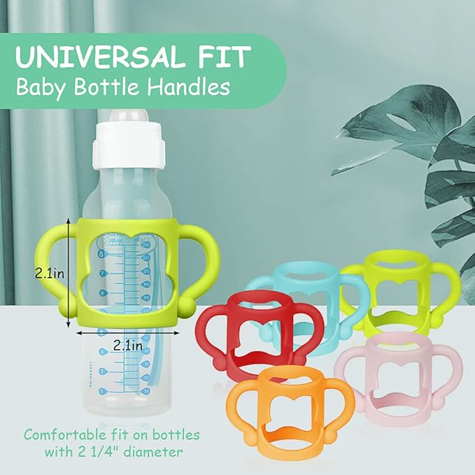 Silicone Baby Bottle Handles, 2PCS Bottle Handles for Dr Brown Narrow Bottles, Easy Grip Handles to Hold Baby Bottle, Easy Carry Handle Lightweight Bottle Handle(Green/Blue)