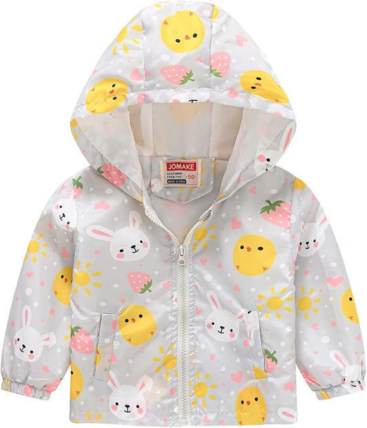 TUIJI Toddler Boys Girls Cartoon Print Zip Jacket Hooded Trench Lightweight Kids Coats Windbreaker Outdoor Cute Dust Coats