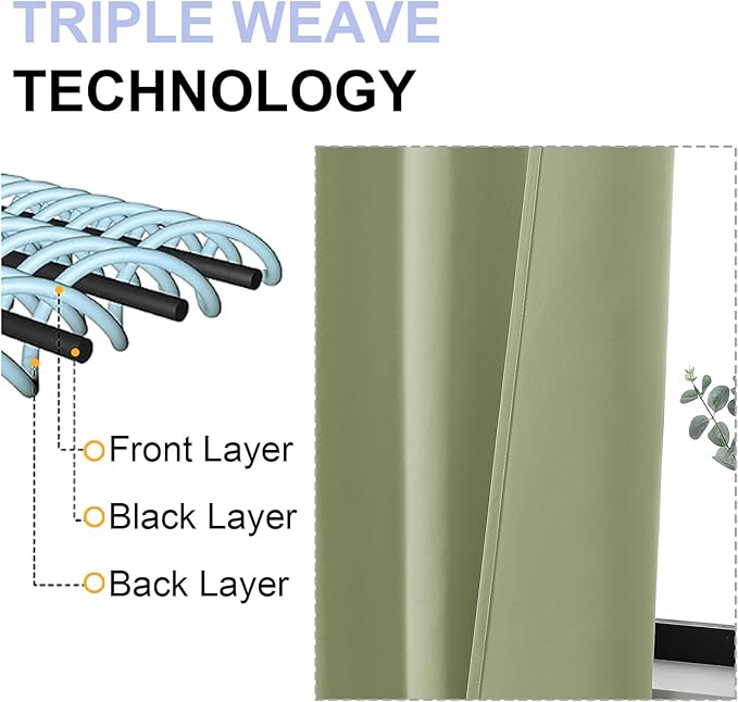 Simplebrand Ava Sage Green Blackout Curtains for Bedroom 96 Inches Long 2 Panels, Solid Thermal Insulated, Energy Saving Living Room Window Treatment Curtains Blackout Drapes, W50 x L96 Inch, Sage