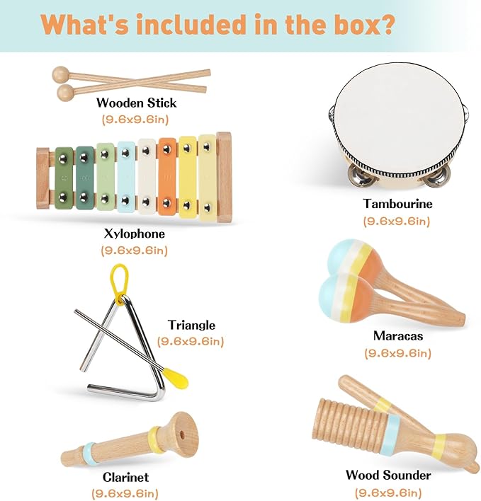 Toys for 1 2 3 4 Year Old Boys Girls, Musical Instruments Set for Toddler Age 1-2 2-3 3-4, Baby Montessori Toy Gifts for Early Learning, Christmas Birthday Gift for Toddler Boy Girl Toys