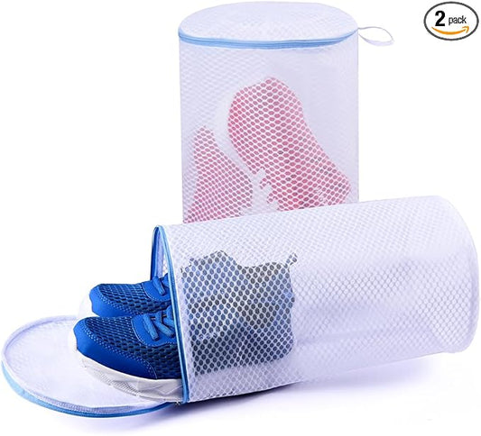 2 Pack Shoes Wash Bags,Shoe Washing Machine Bag,shoe laundry bag for washing machine，Honeycomb Mesh Laundry Bags with Zipper for Sneakers,Running Shoes,Sock,Bras,Delicates and Toys（14 in x 7.8 in）
