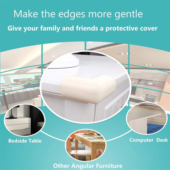 DYKESON Soft Corner Protector, Baby Safety Cushion, Corner Bumpers for Furniture, Corner Proofing for Baby, Corner Cushion, Table Edge Protector, Baby Proofing Edge, Corner Guards, 12 Pack, Beige