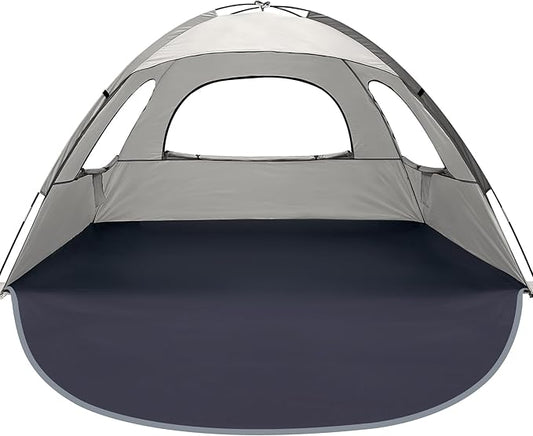 WhiteFang Beach Tent Anti-UV Portable Sun Shade Shelter for 3/4/6/8 Person, Extendable Floor with 3 Ventilating Mesh Windows Plus Carrying Bag, Stakes and Guy Lines