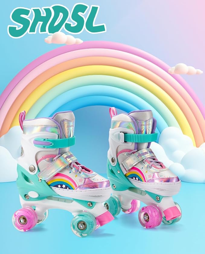 Girls Roller Skates for Kids Beginners 4 Size Adjustable Roller Skates, Light UP 8 Wheels for Girls Roller Skate Fun Illuminating Roller Skate for Kids Boys patines para niñas